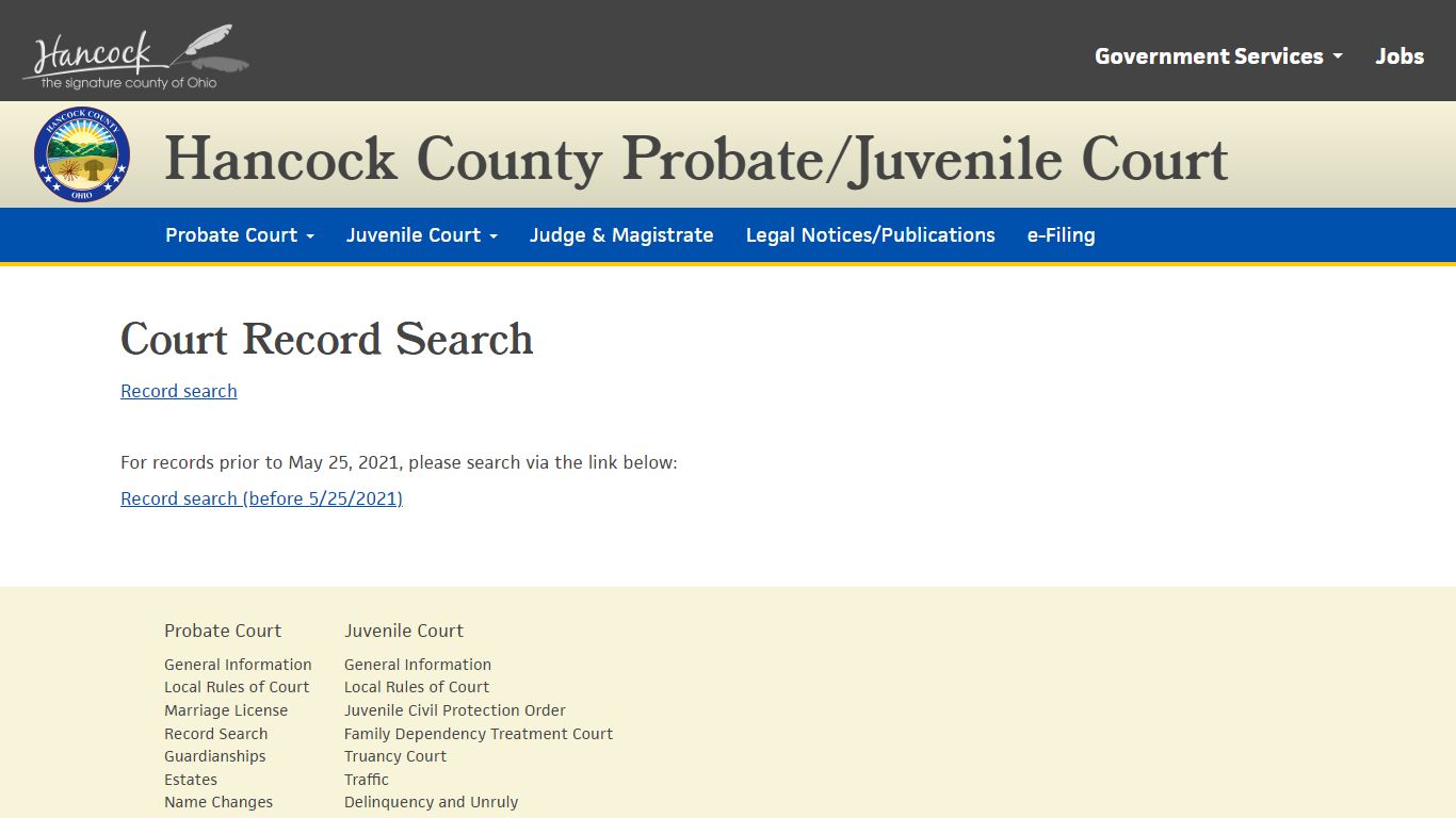 Court Record Search - Hancock County, Ohio
